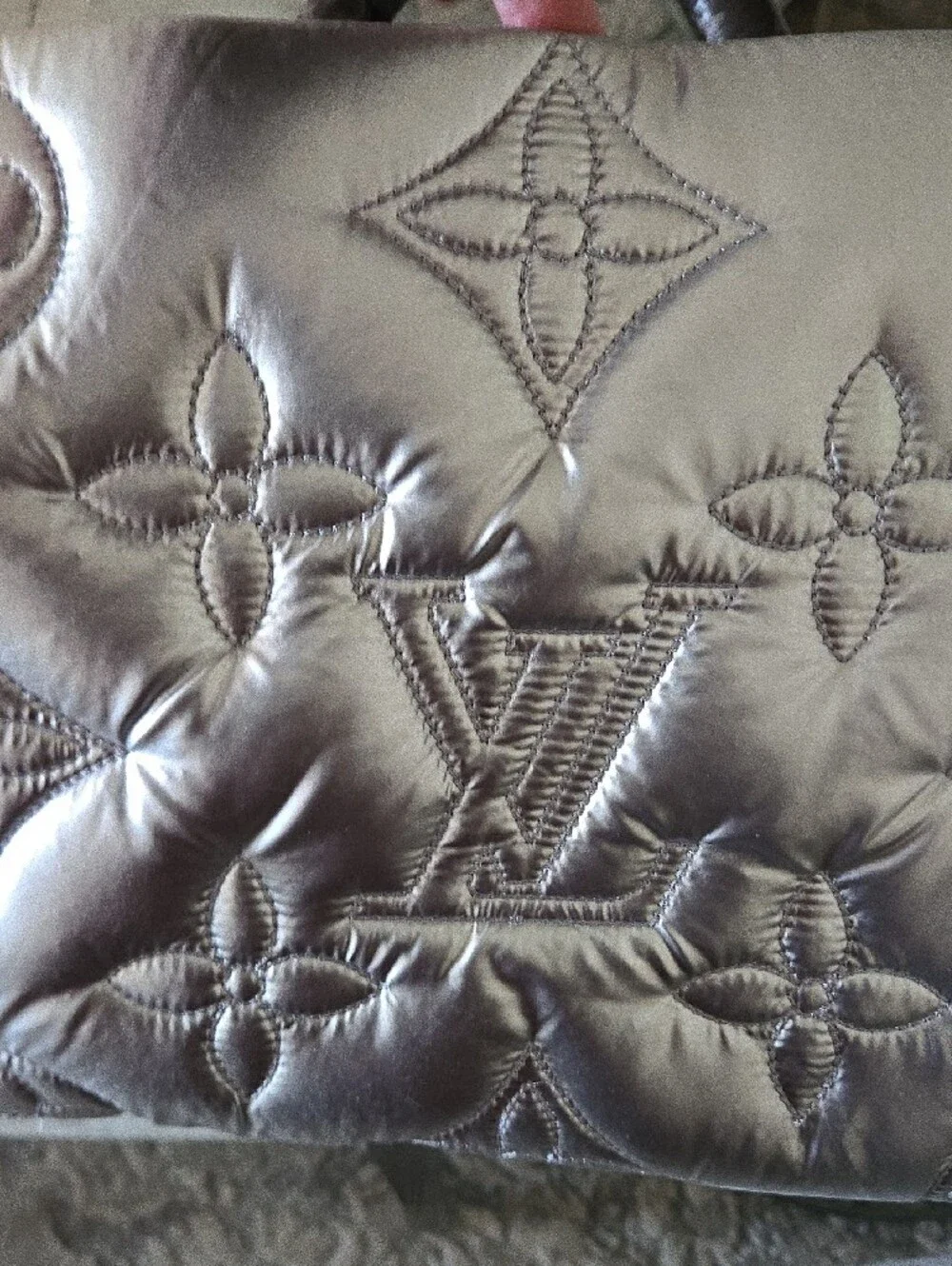 Silver Quilted Puffy Monogram Large New Satchel 14